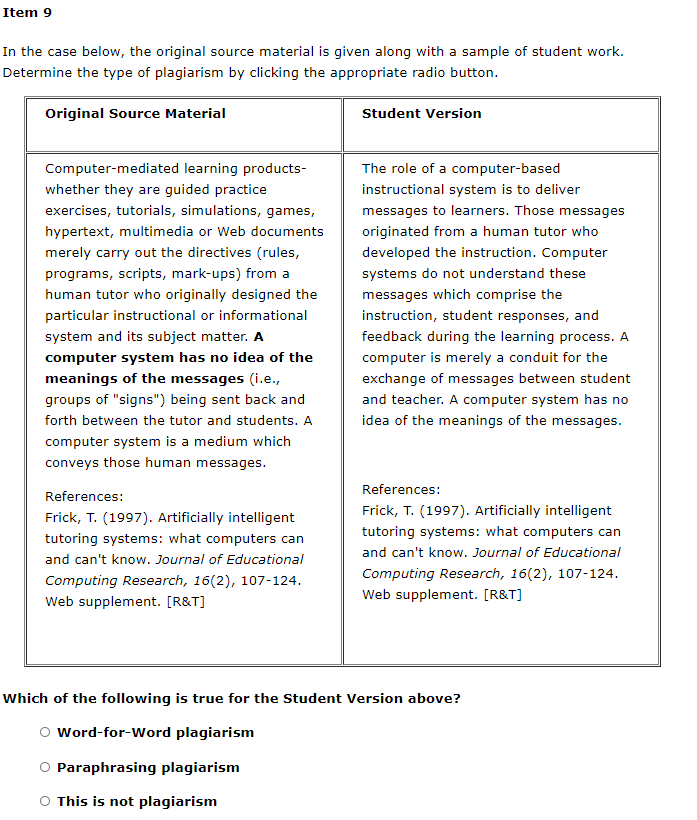 Item 1 In the case below, the original source