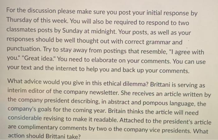 For the discussion please make sure you post your