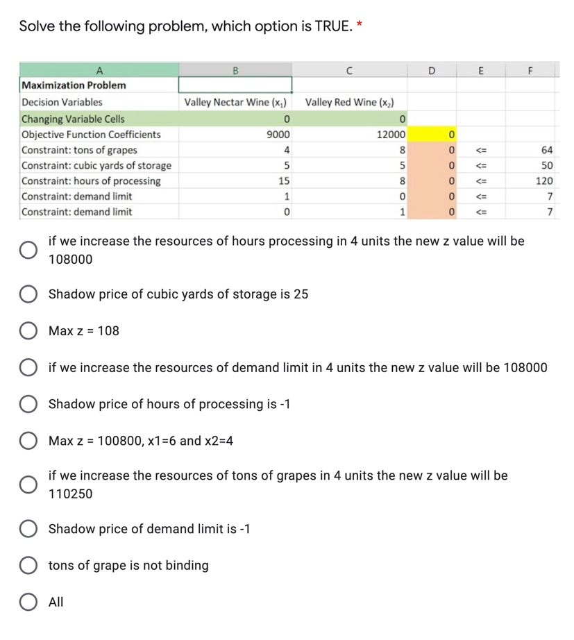 Solve the following problem, which option is