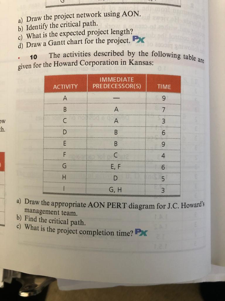 #10 PX a) Draw the project network using AON. b)