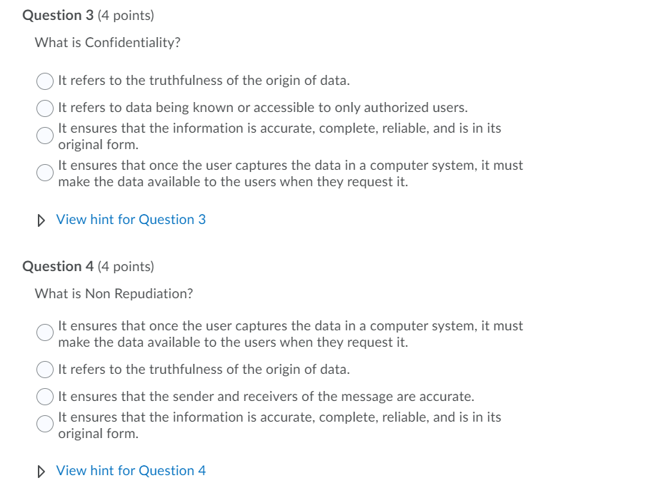 Question 1 (4 points) Precaution for data