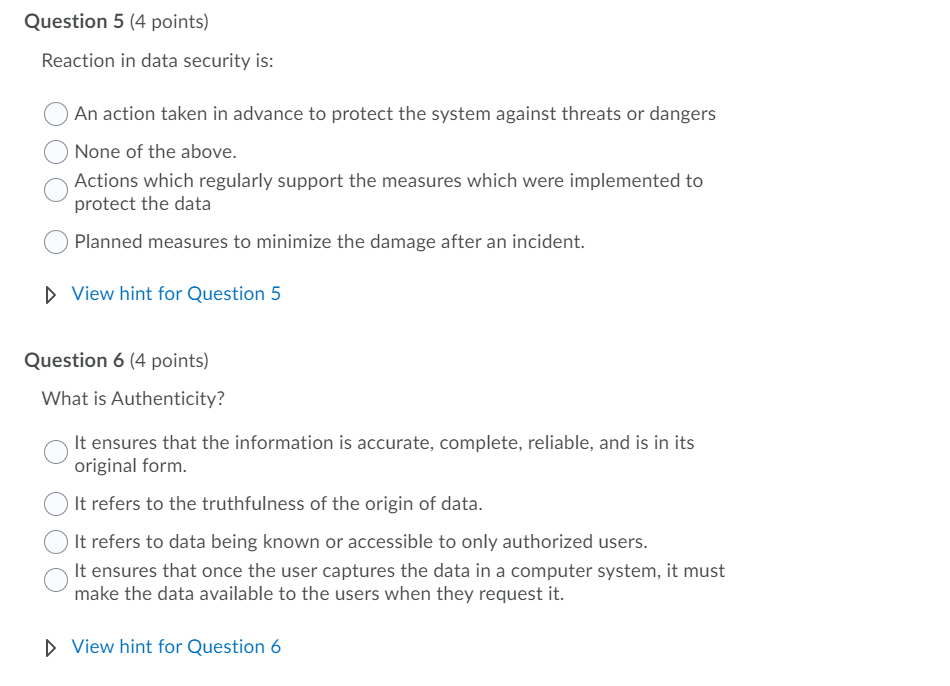 Question 1 (4 points) Precaution for data