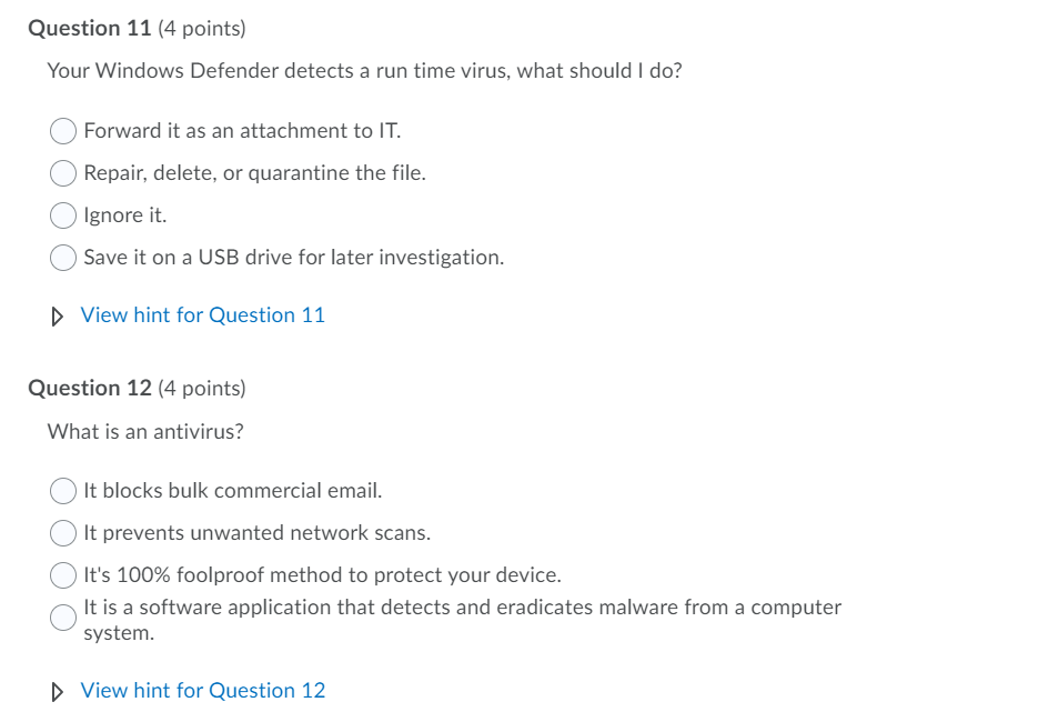 Question 1 (4 points) Precaution for data
