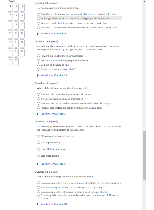 Question 1 (4 points) Precaution for data