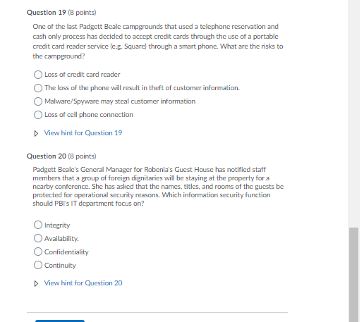 Question 1 (4 points) Precaution for data