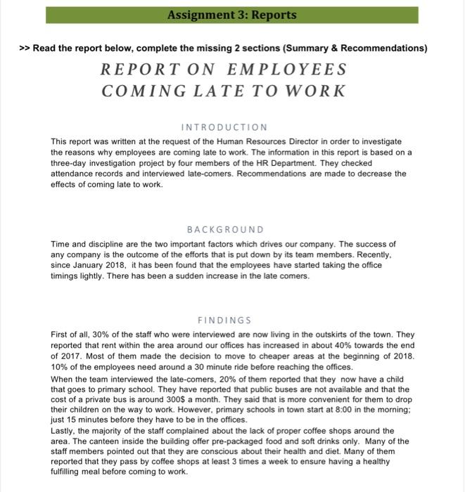 Write a short summary and recommendations by