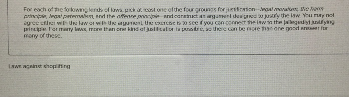 For each of the following kinds of laws, pick at