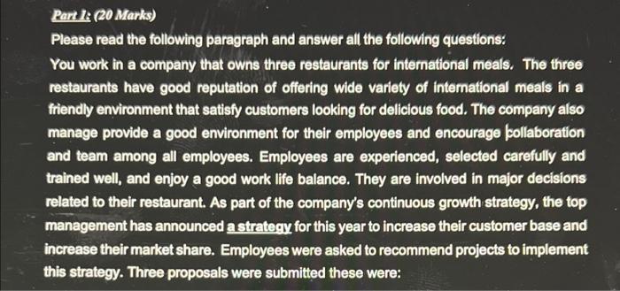 Part 1: (20 Marks) Please read the following