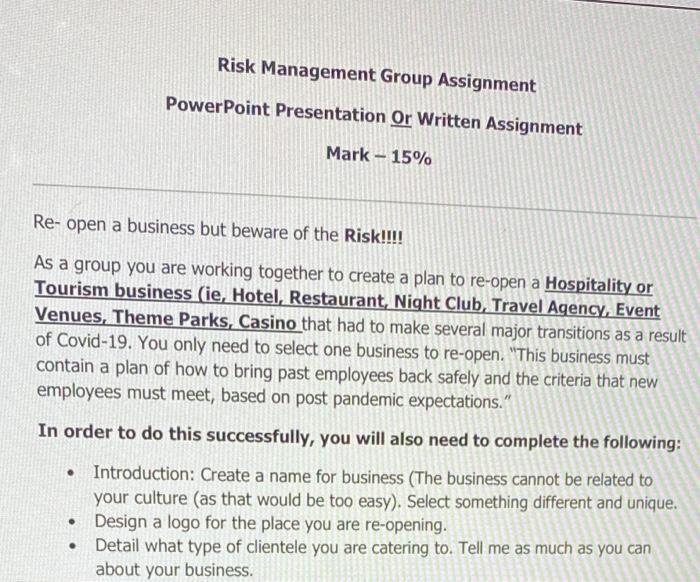 Risk Management Group Assignment PowerPoint