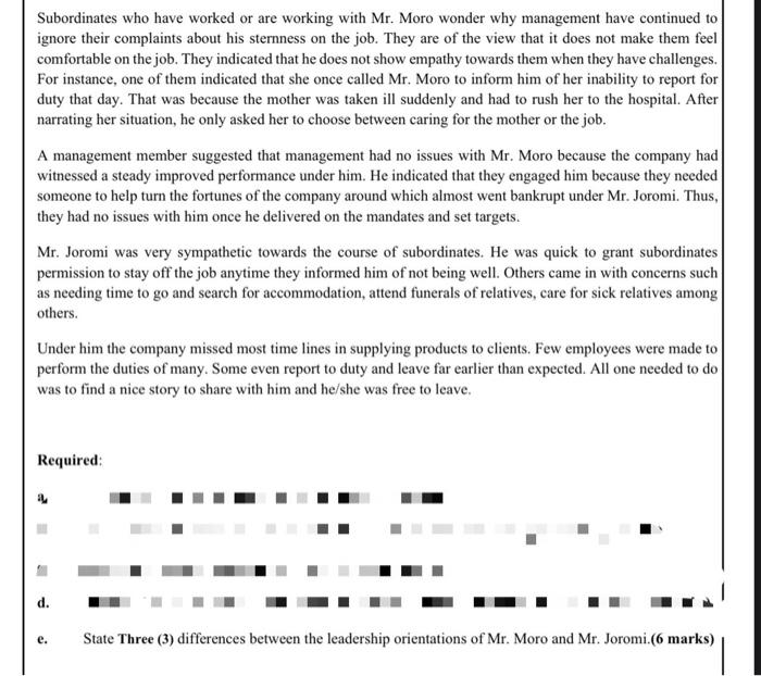 KINDLY ANSWER USUNG THE STORY PLEASE Subordinates