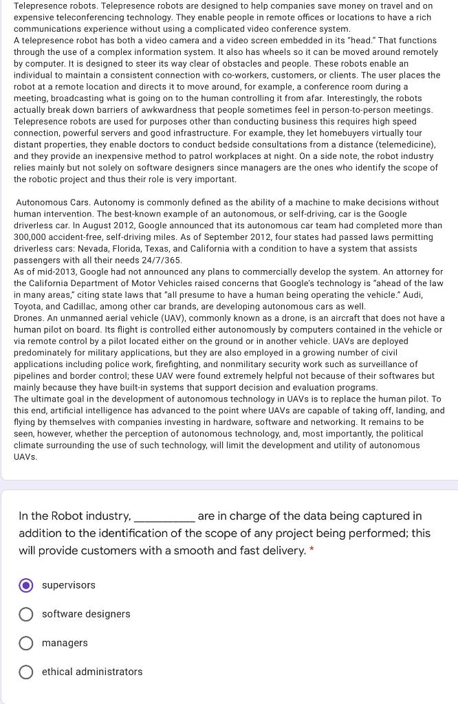 Telepresence, Drones and any kind of artificial