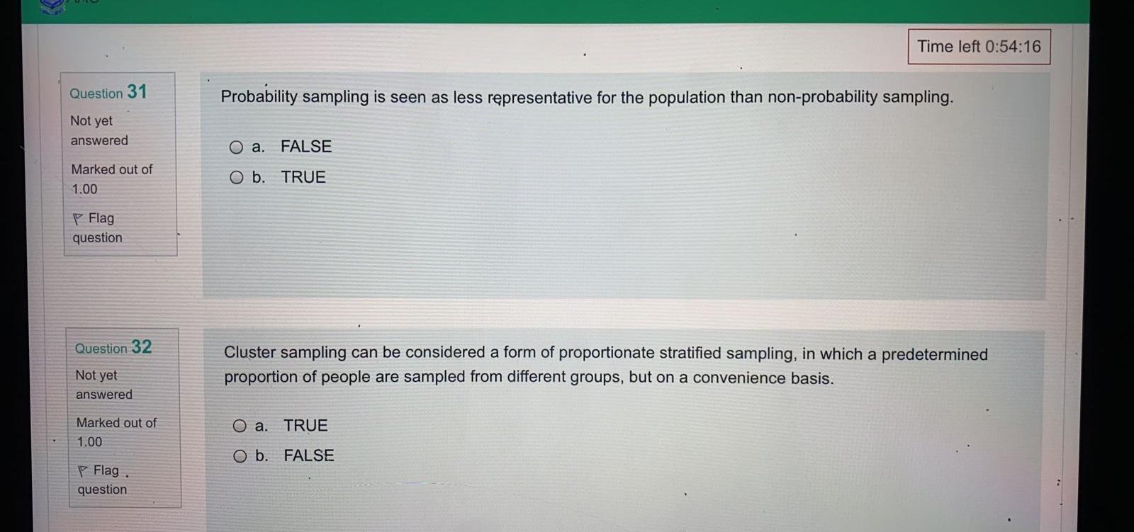 Time left 0:54:16 Question 31 Probability