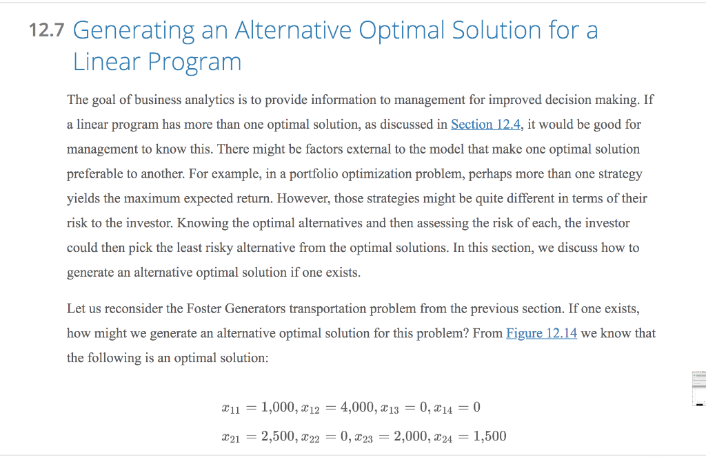 12.7 Generating an Alternative Optimal Solution