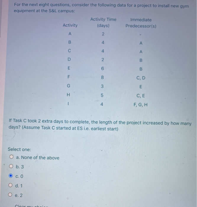 For the next eight questions, consider the