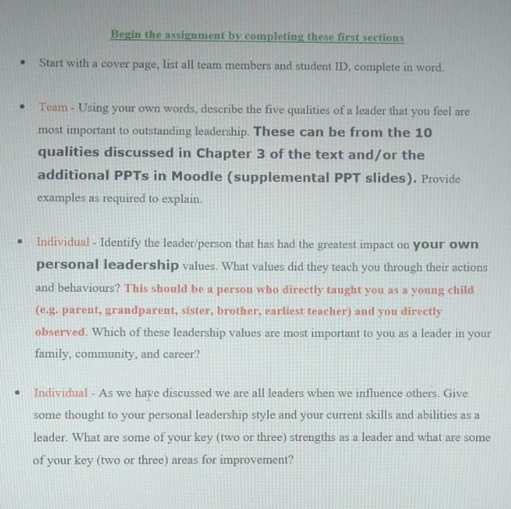 Begin the assignment by completing these first