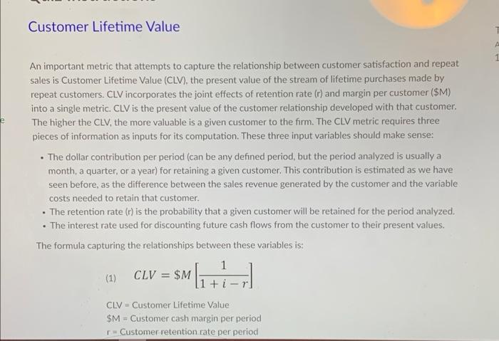 please answer thank youuuu Customer Lifetime