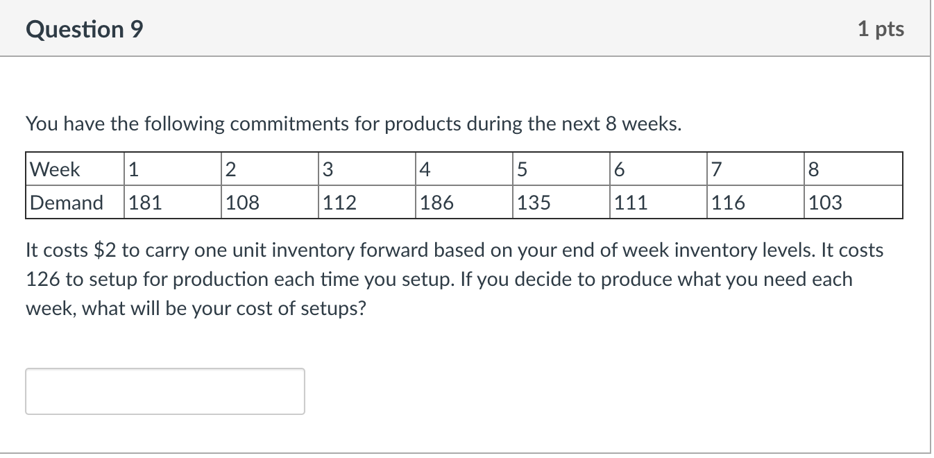 Question 9 1 pts You have the following