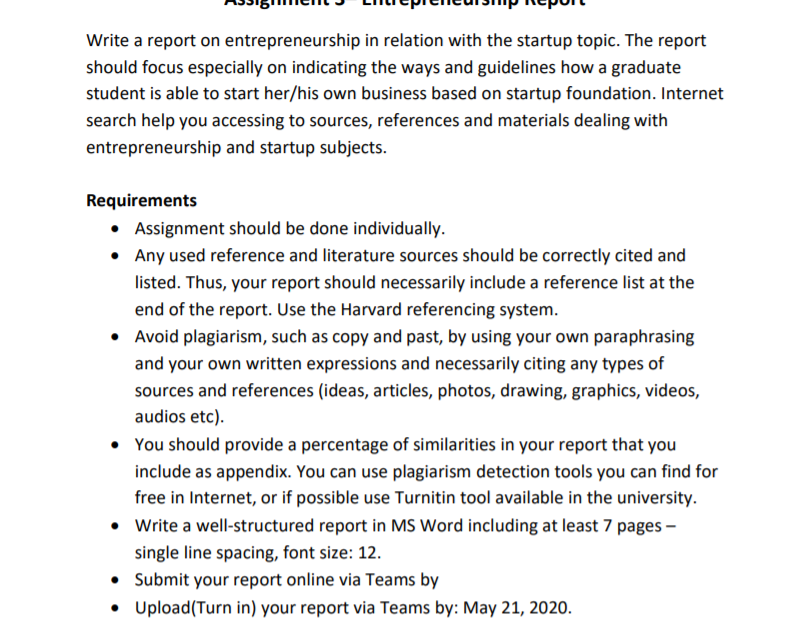 The report should include the porblem,solution