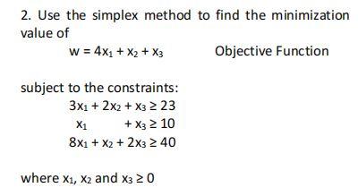 2. Use the simplex method to find the