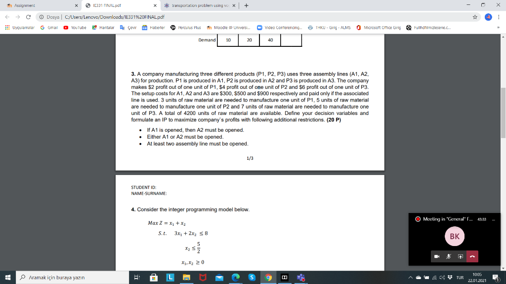 please solve 3. question th Assignment x 1E331