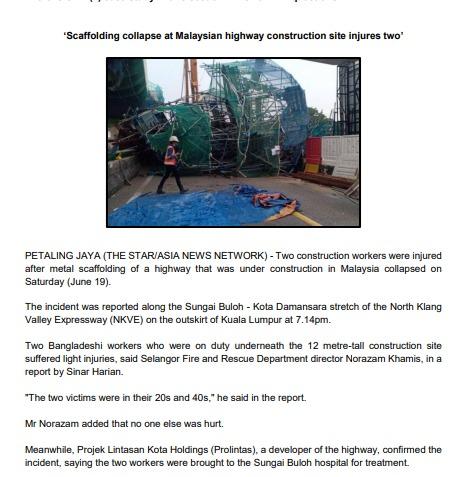 'Scaffolding collapse at Malaysian highway