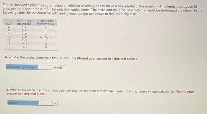 Francis Johnson's plant needs to design an