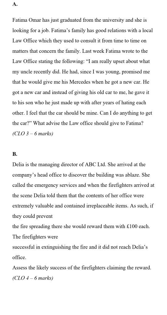 please answer in terms of business law. A. Fatima