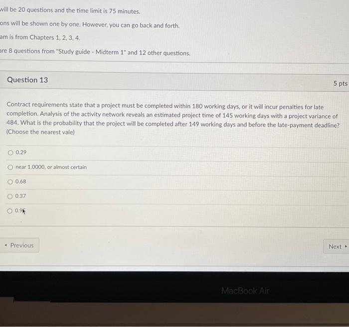 -vill be 20 questions and the time limit is 75