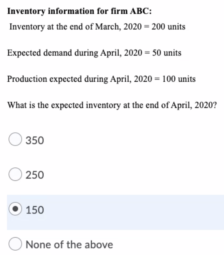 Inventory information for firm ABC: Inventory at