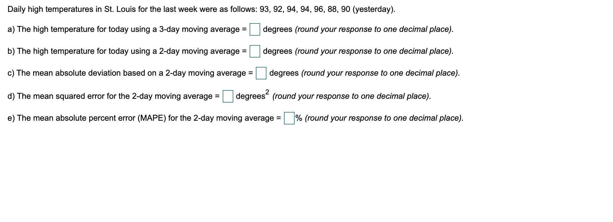 Daily high temperatures in St. Louis for the last