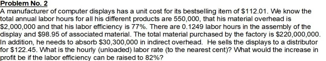 Problem No. 2 A manufacturer of computer displays