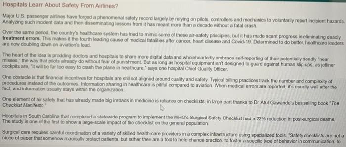 Hospitals Learn About Safety From Airlines? Major