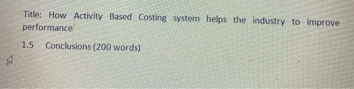 Title: How Activity Based Costing system helps