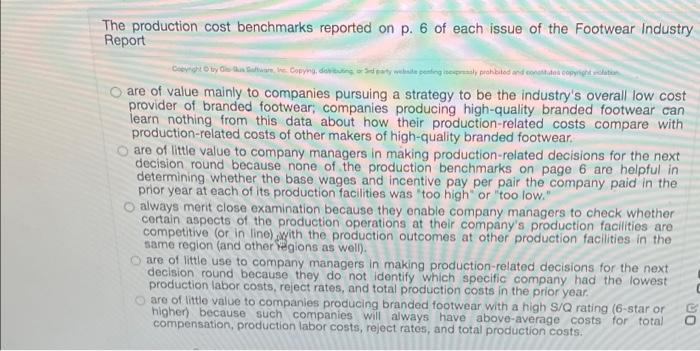 The production cost benchmarks reported on p. 6