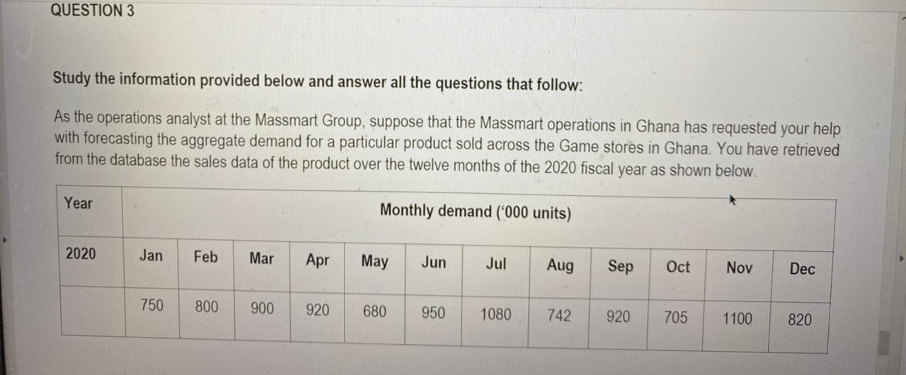 QUESTION 3 Study the information provided below