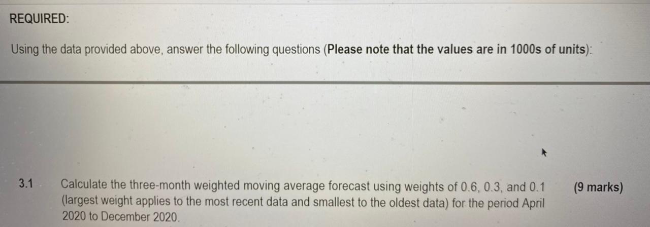 QUESTION 3 Study the information provided below