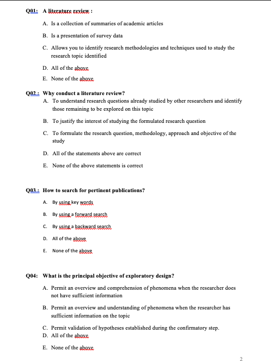QUESTION : LITERATURE REVIEW Q01: A literature