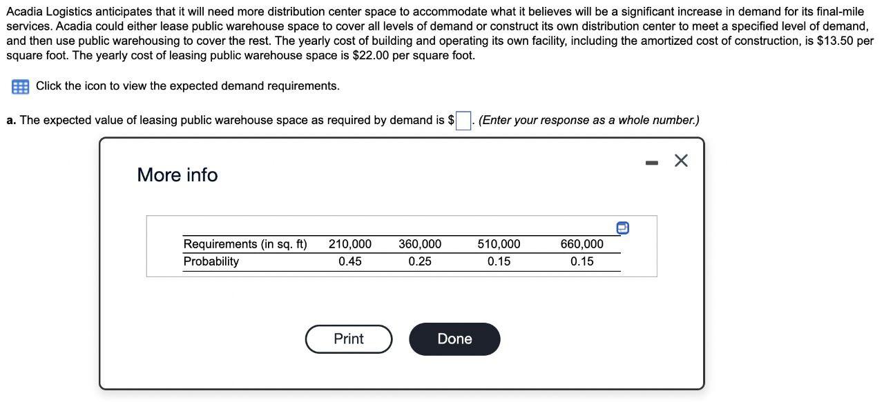 Acadia Logistics anticipates that it will need
