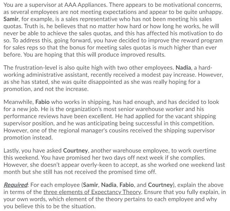 You are a supervisor at AAA Appliances. There