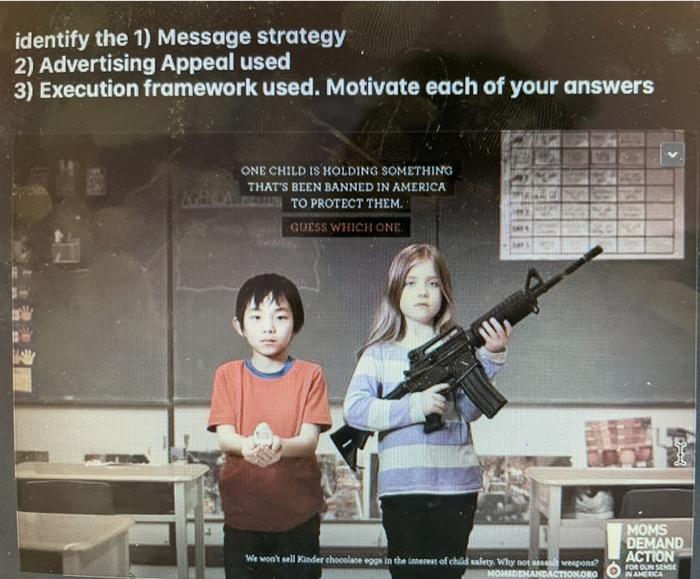 identify the 1) Message strategy 2) Advertising