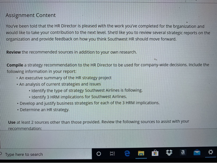 Assignment Content You've been told that the HR