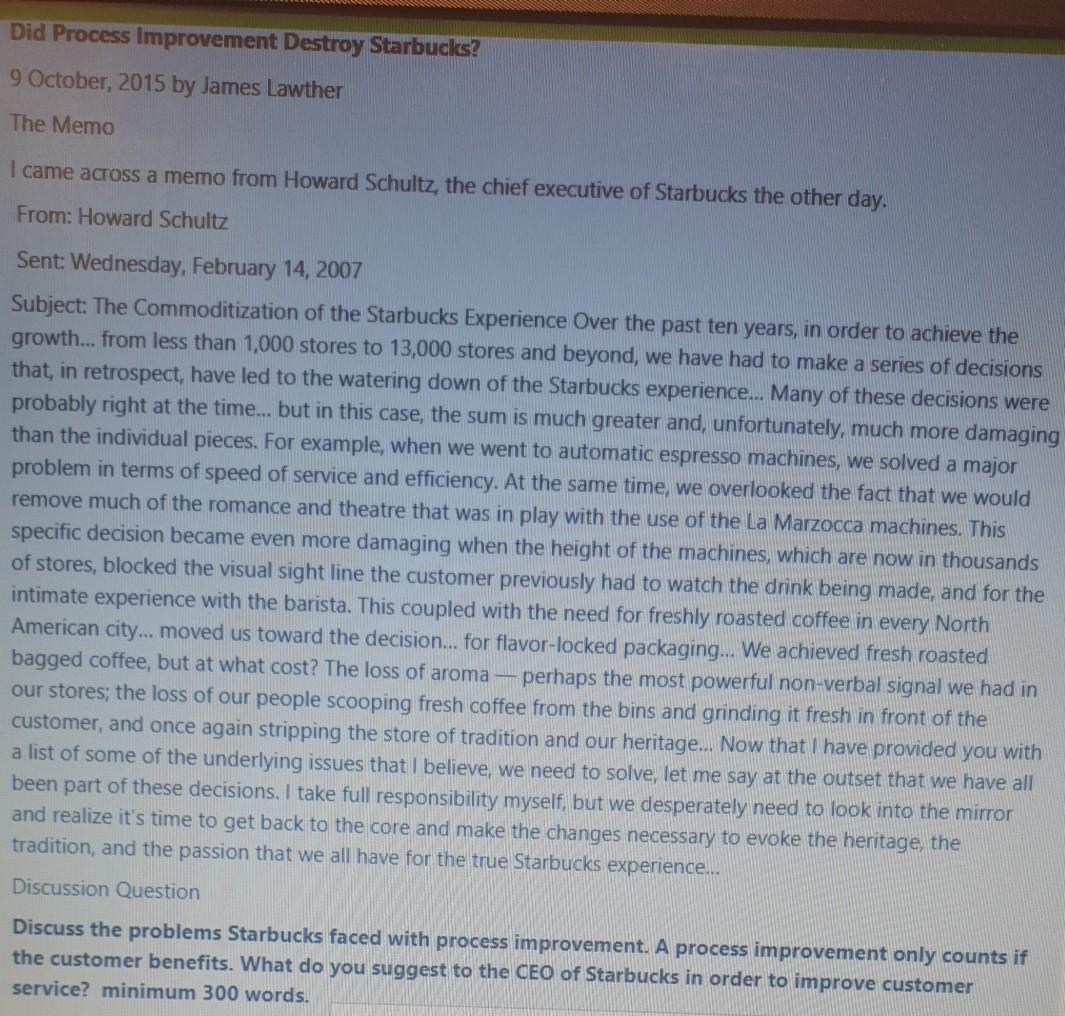 Did Process Improvement Destroy Starbucks? 9