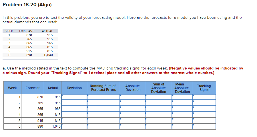 Problem 18-20 (Algo) In this problem, you are to