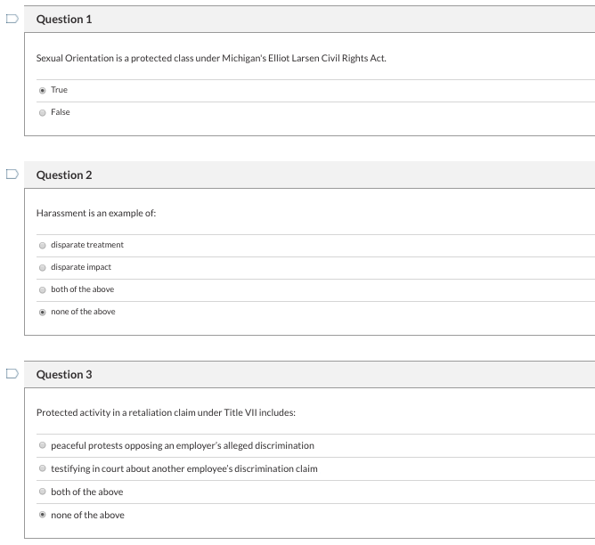 D Question 1 Sexual Orientation is a protected