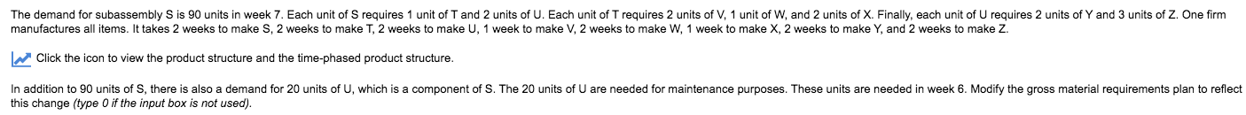 The demand for subassembly S is 90 units in week