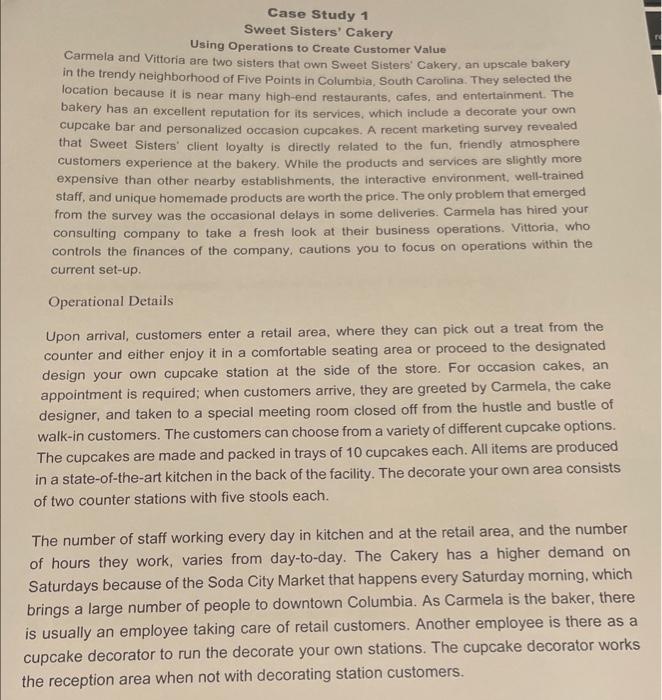 Case Study 1 Sweet Sisters' Cakery Using