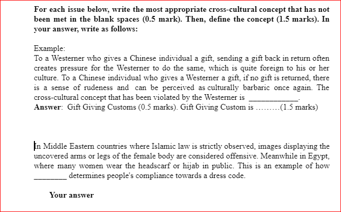 For each issue below, write the most appropriate