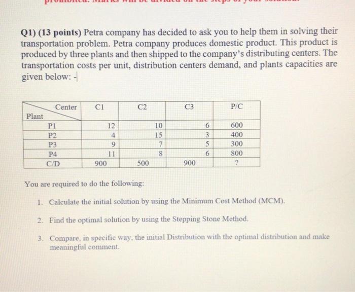 operations management Q1) (13 points) Petra