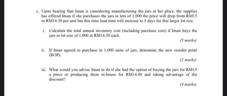 c. Upon hearing that Iman is considering