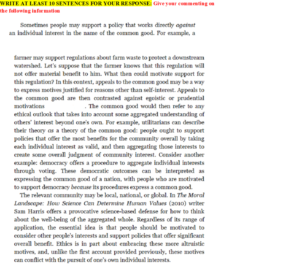 WRITE AT LEAST 10 SENTENCES FOR YOUR RESPONSE: